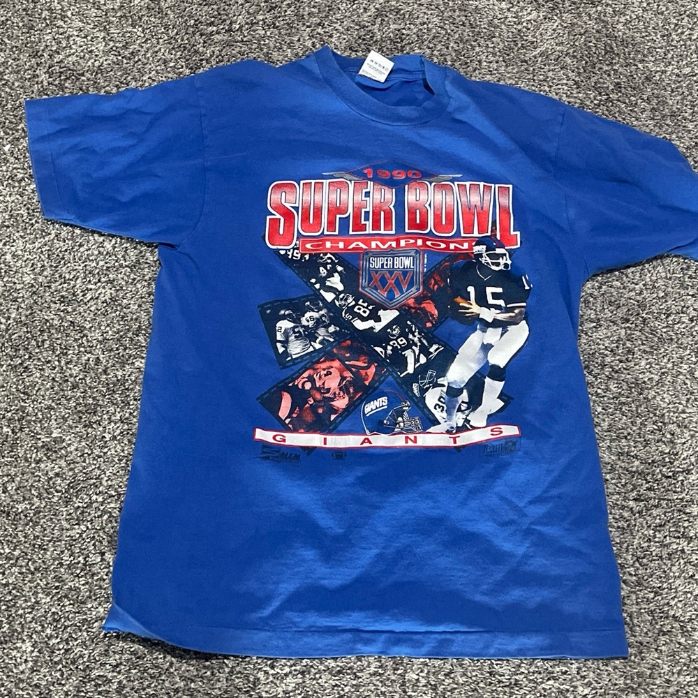 Vintage 1990 New York Giants Super Bowl XXV Champions T Shirt Adult Large Blue